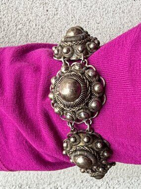 Antique Victorian Silver Detailed Braided Medieval Bracelet
